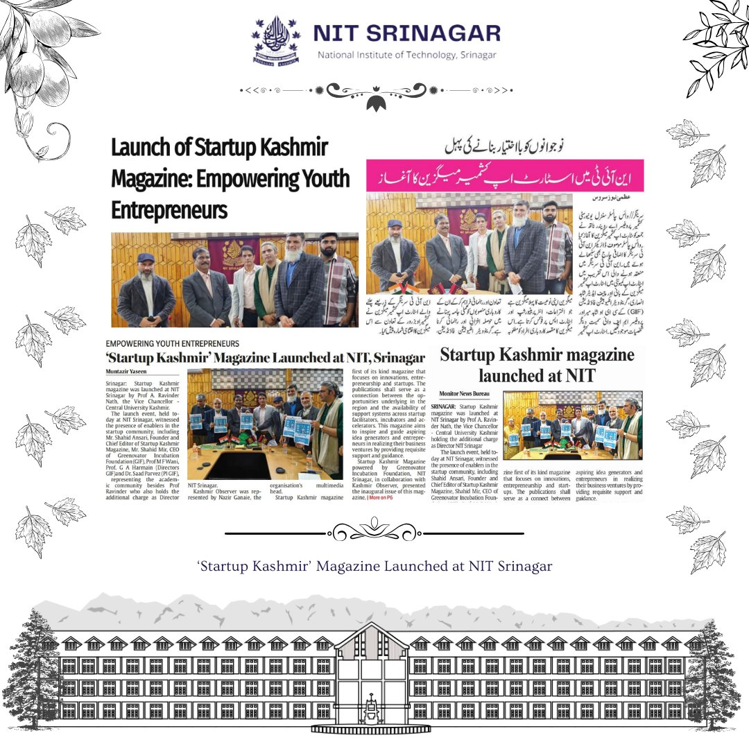 Inaugurating a new era of innovation in Kashmir, Prof A. Ravinder Nath unveiled 'Startup Kashmir Magazine' at NIT Srinagar. Here's to nurturing the dreams and ideas of Kashmir's bright minds! #startup #startups #Kashmir #Innovation #Entrepreneurship #NITSrinagar