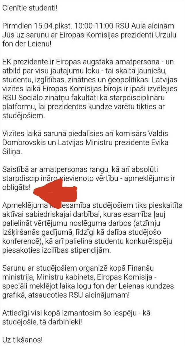 Talis_L's tweet photo. Rīgas Stradiņa universitātē piedalīšanās ETP/EPP grupas un Vienotības priekšvēlēšanu pasākumā ir obligāta @KNABinforme https://t.co/M64DyxFhC0
