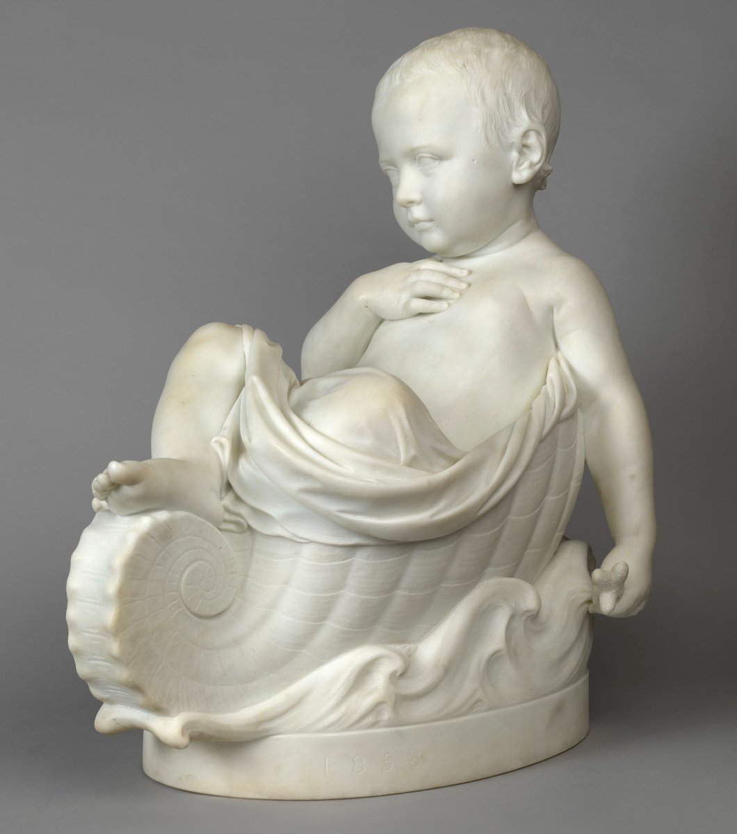 #OTD in 1857 Princess Beatrice was born. Queen Victoria described her youngest child's golden hair, blue eyes & an intellectual precociousness which endeared her to her father. Her parents commissioned this sculpture of her in 1858, sitting in an imaginary nautilus shell.