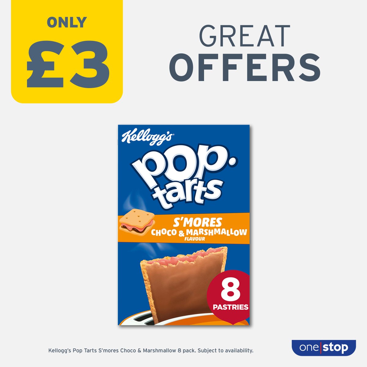 Satisfy your sweet craving with Kellogg's Pop Tarts, S'mores Choco & Marshmallow! 🍫 Find your local store 👉 onestop.co.uk/store-finder/ Subject to availability. Participating stores only.