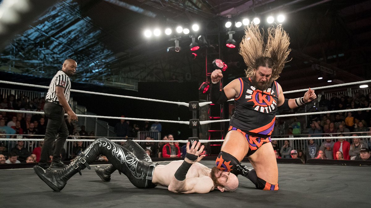 April 14, 2019: At Brooklyn Pier 12, #NXTUK's @ChrisHero defeated #Smackdown's @DramaKingMatt as part of #WWEWorldsCollide. 📸 WWE