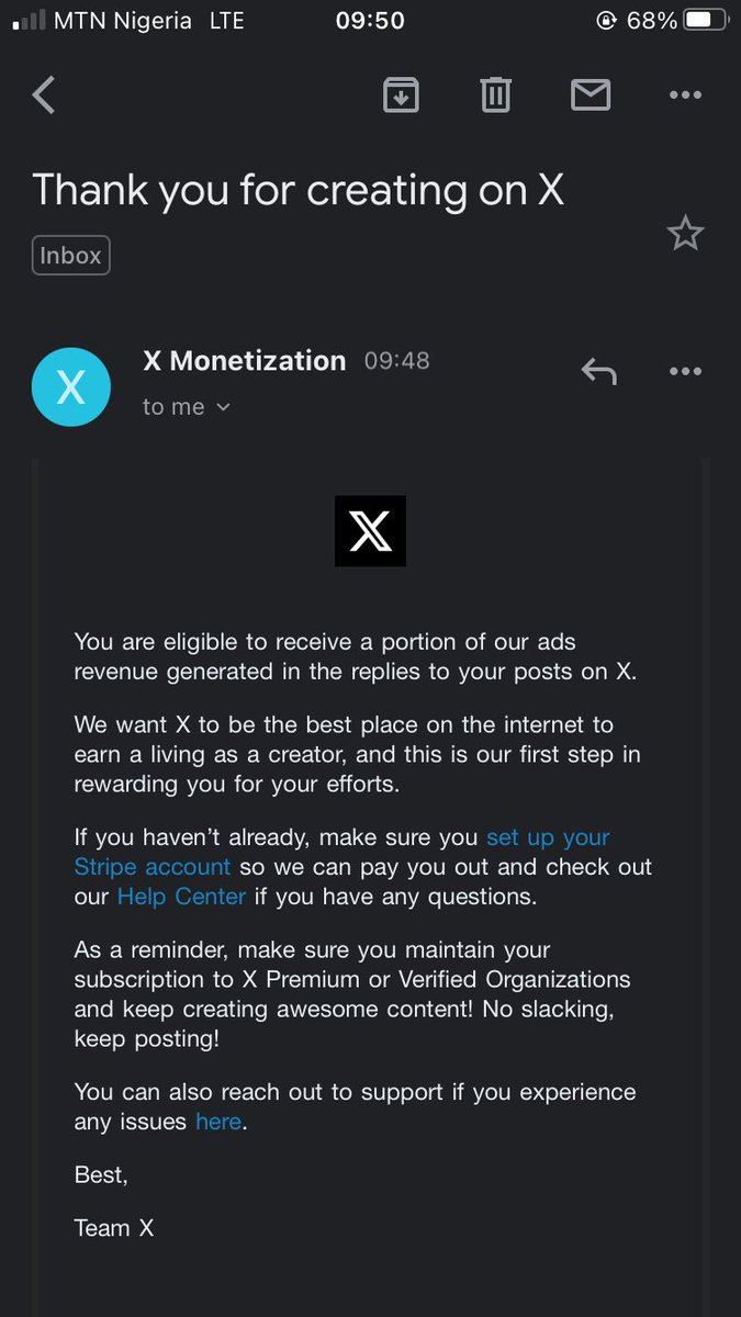 Can you imagine 😂
I just got this mail from X as a recognized creator.

Anyways,hopefully I get paid on next payday 😎😎.