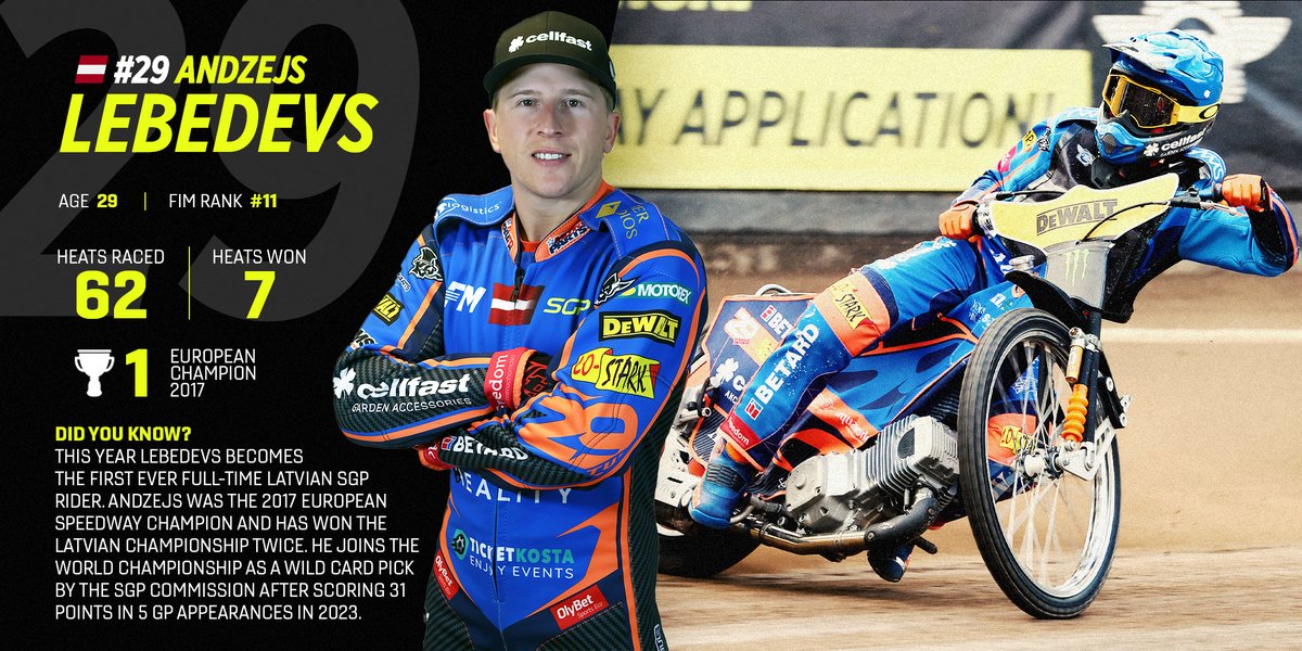 The first ever Full-Time Latvian #SGP Rider!! 🙌 

Introducing #2️⃣9️⃣ Andžejs Lebedevs 👊 

#FIMSpeedwayGP | #2024Loading 🔄