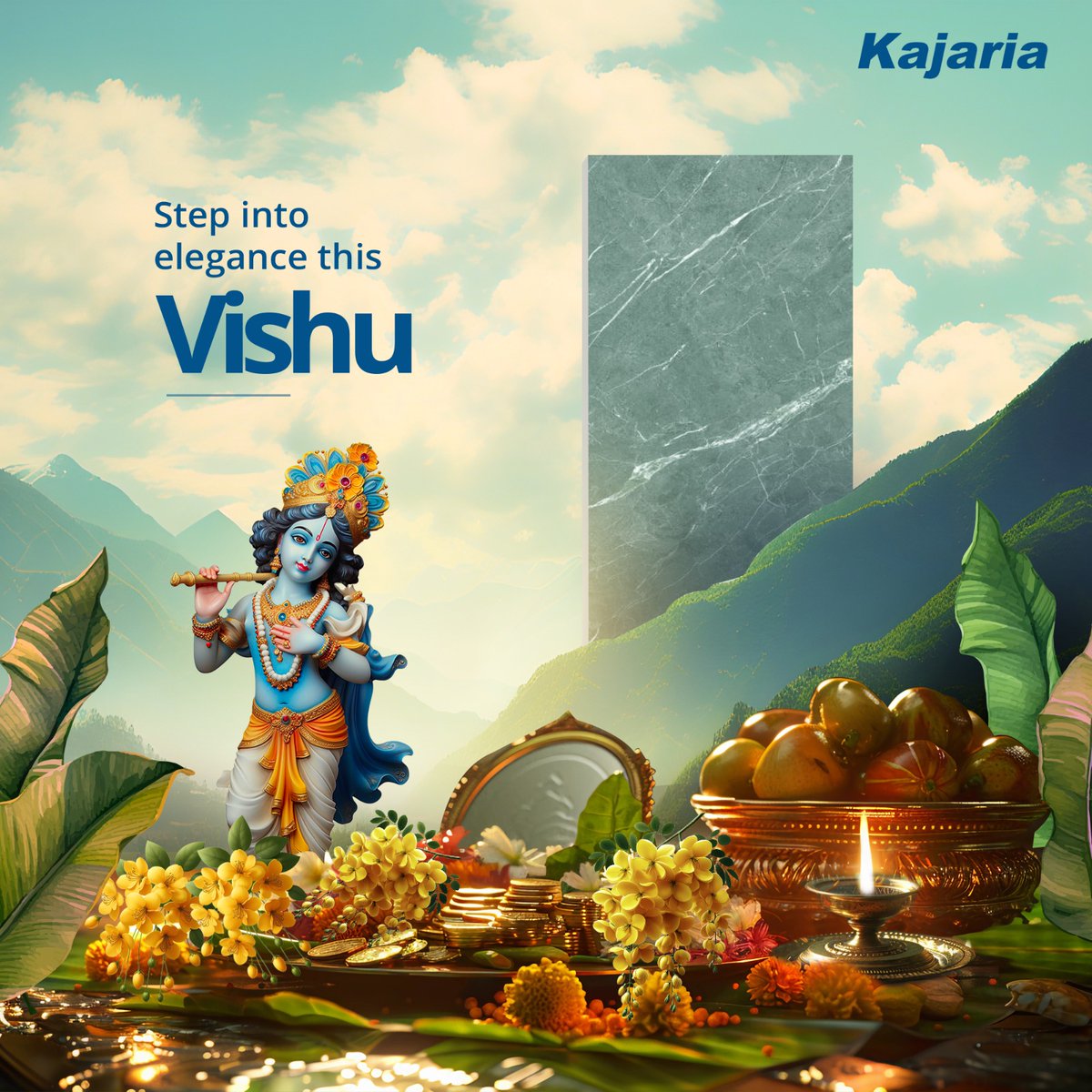 Wishing you a happy and vibrant Vishu! May your spaces shine as brightly as the festivities today. #Vishu #Kajaria #Tiles #HomeDecor #HappyVishu