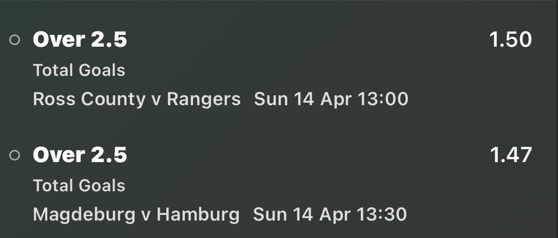 ⚽️OVER 2.5 double

🏴󠁧󠁢󠁳󠁣󠁴󠁿Ross County-Rangers
🇩🇪Magdeburg-Hamburg

#bettingtips #gamblingx #sportbets