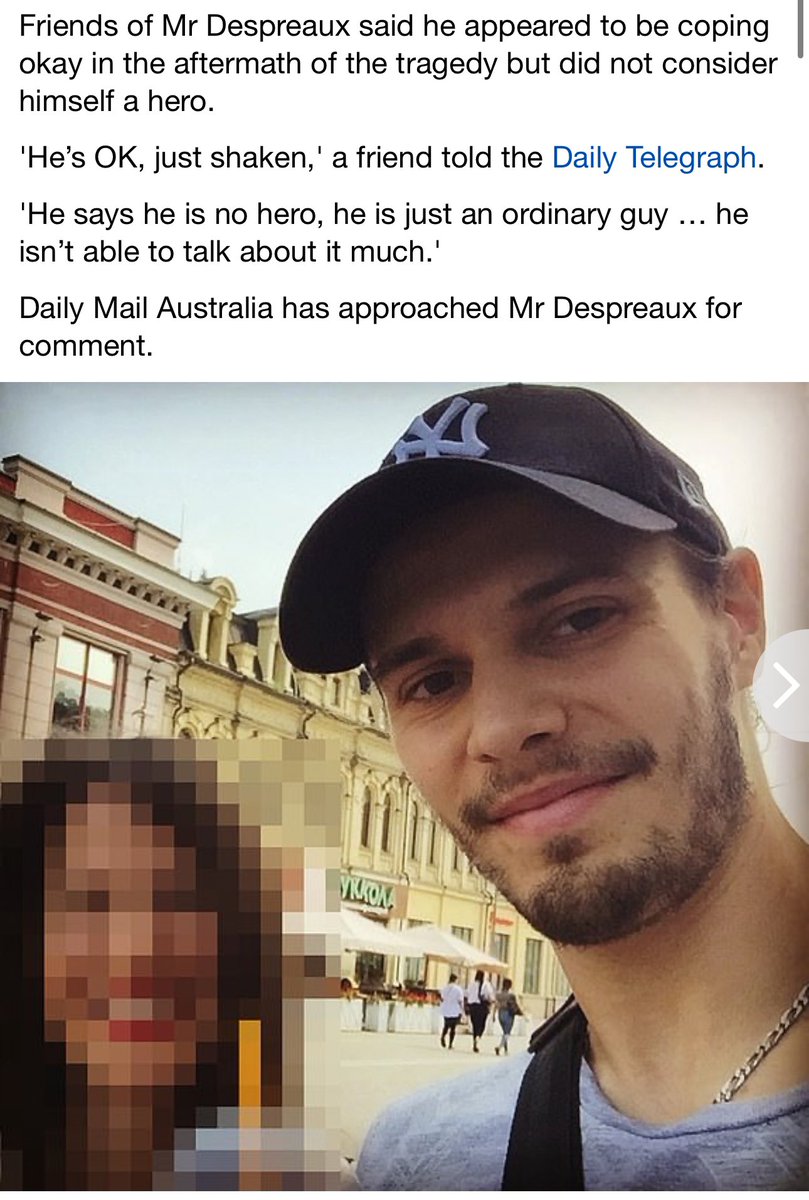 annabellebrett's tweet photo. As people were scrambling yesterday to racially profile and somehow blame immigration, two heroes emerged. Faraz Tahir &amp; Silas Despreaux aka “Bollard man” from Ukraine.  Shame on any of you who wrongly assumed a persons heritage defines their humanity #BondiJunction https://t.co/OvhbbceJVu
