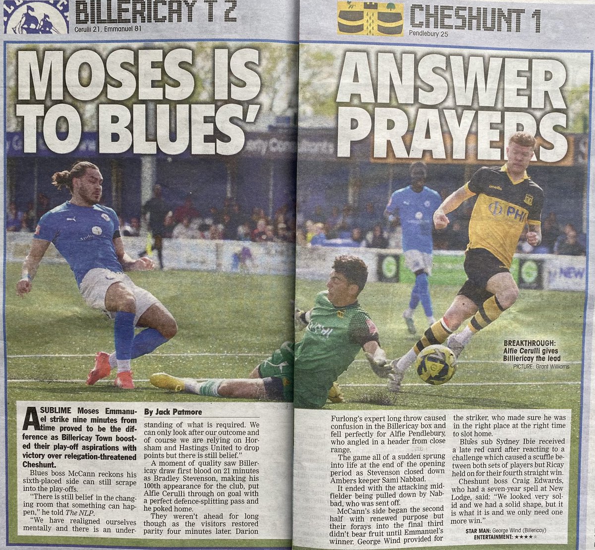 Read my report for @NonLeaguePaper from Billericay Town's 2-1 win over Cheshunt 📰 It was the featured game of the @IsthmianLeague so includes the thoughts of @mccann2507 & @cw_edwards 🗣️ #BTFC