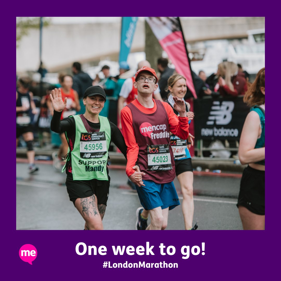 One week to go! 🏃 We're so excited to join our runners next week as they take part in the TCS London Marathon to raise money for Mencap. Good luck everyone and thank you for your support! 💜