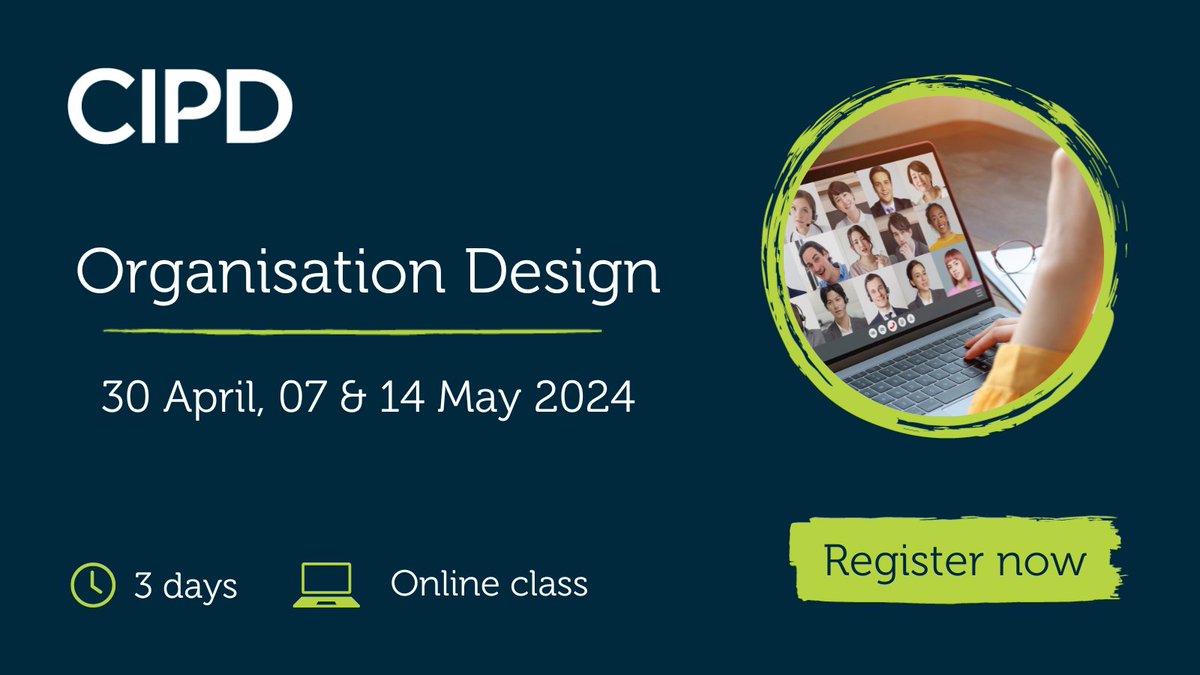 The #OrganisationDesign course offers a comprehensive dive into the principles and practices of organisation design, from fundamentals to practical applications.

Join our next course on 30 April, 07 & 14 May

Book now➡️ow.ly/JOgM50Rf6ms

#LearningCourse #PeopleProfession