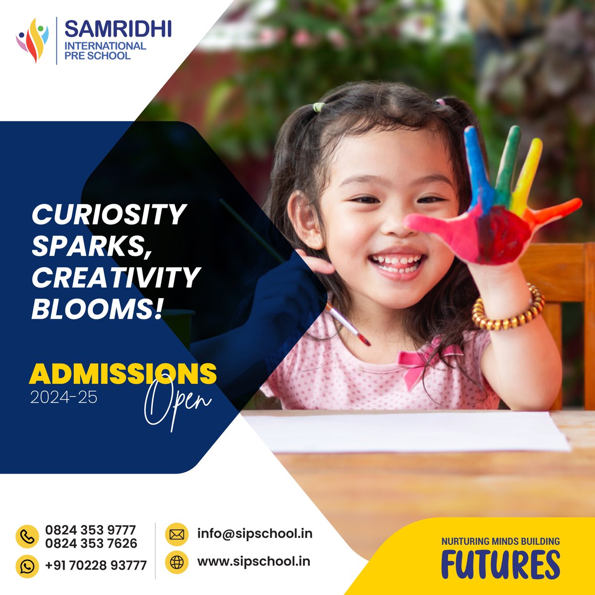 Curiosity Sparks, Creativity Blooms! 

Where curiosity ignites creativity. Experience the magic at Samridhi!  

 #SamridhiInternationalPreSchool #CuriosityToCreativity #ShineBright #UncompromisedQuality #NurturingYoungMinds #PassionForProgress #NurturingMinds #BuildingFutures