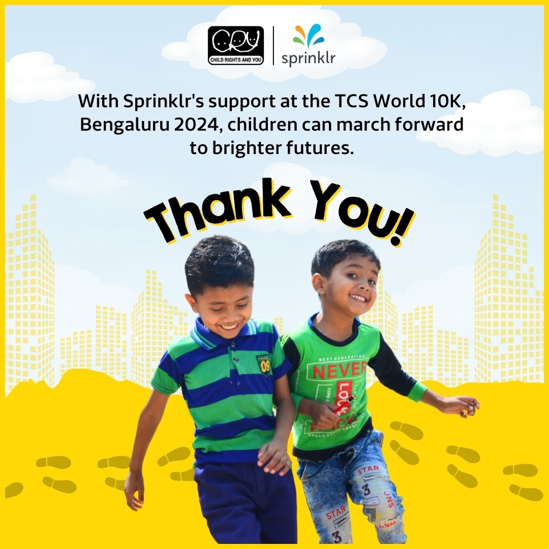 Three cheers for everyone from Sprinklr who are running the TCS World 10K Bengaluru and helping us give India’s children the opportunity to dream big. 🙌🏻 @Sprinklr