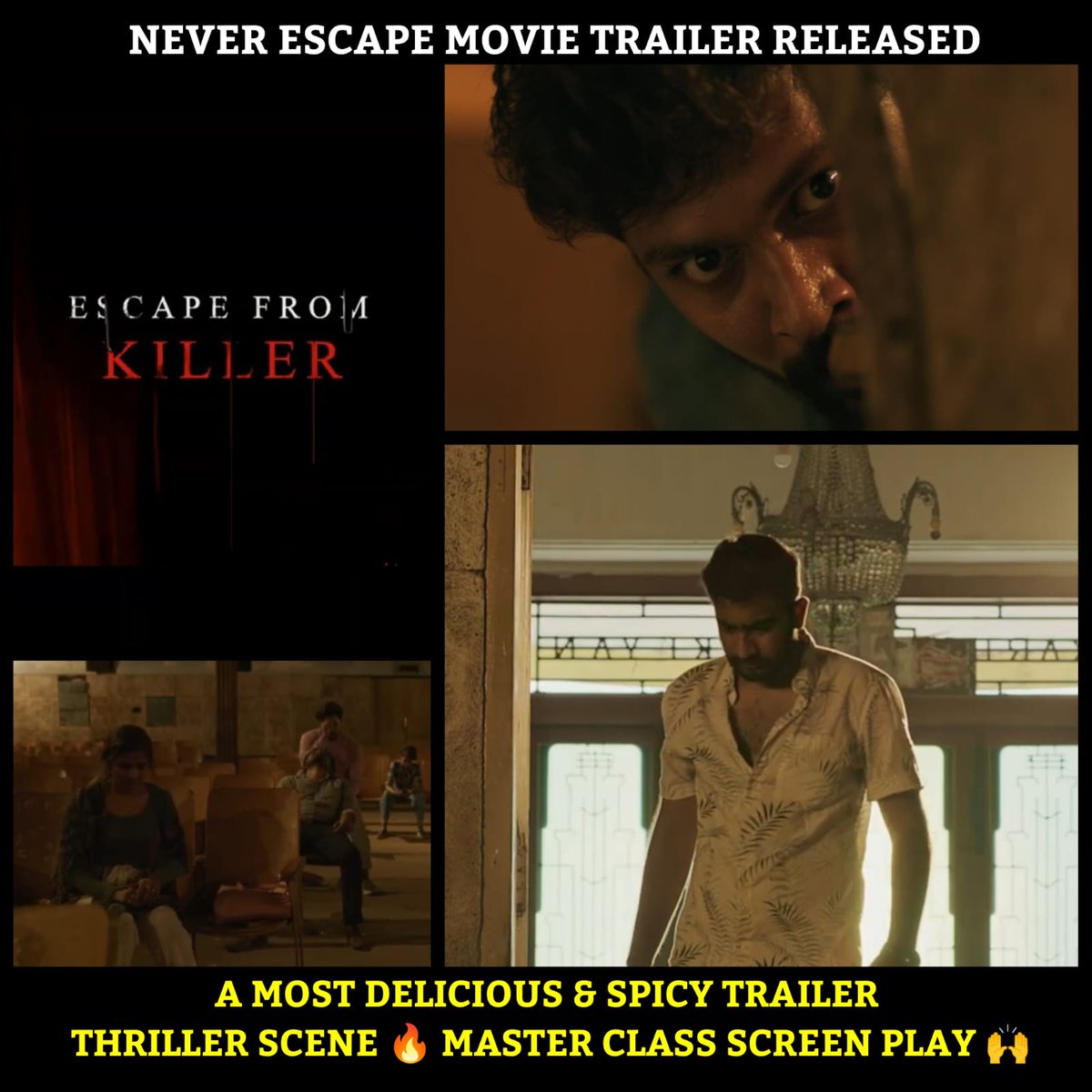 Witness the trailer of #NeverEscape a thriller coupled with an electrifying terror. Get ready for a thrill roller-coaster !! 

▶️youtu.be/mbfSCAhAgSw

Directed by @dsri_dev_raj

#RobertMaster @RoyalBfilms
@santhosh_sj_ @pradeeplukk @prithivirajb11 @Im_Kavi @actorpraneshvar