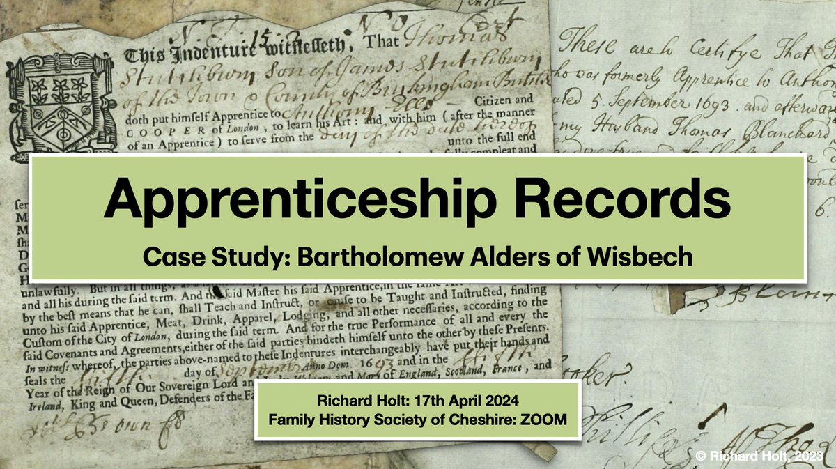 Come and join me and @FHSofCheshire on Wednesday at 7.30pm to learn about Apprenticeship Records. This is a member-only event, but membership starts from as little as £13 for a year. fhsc.org.uk/events/fhsc-se… #FamilyHistory @AGRAGenealogy