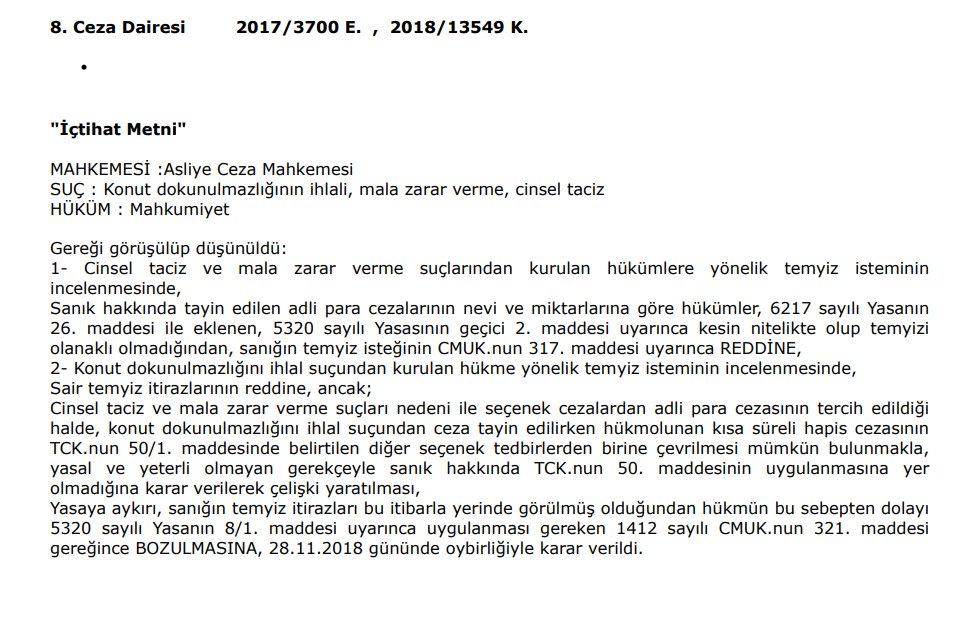 ❗️Sanık hakkında farklı suçlardan kurulan mahkûmiyet hükümlerinden bir kısmında doğrudan adli para cezası tercih edildiği hâlde diğer hükümlerde kısa süreli hapis cezasının seçenek yaptırımlara çevrilmesinin yasal imkânı varken sanığın hapis cezası ile mahkûmiyeti cihetine…