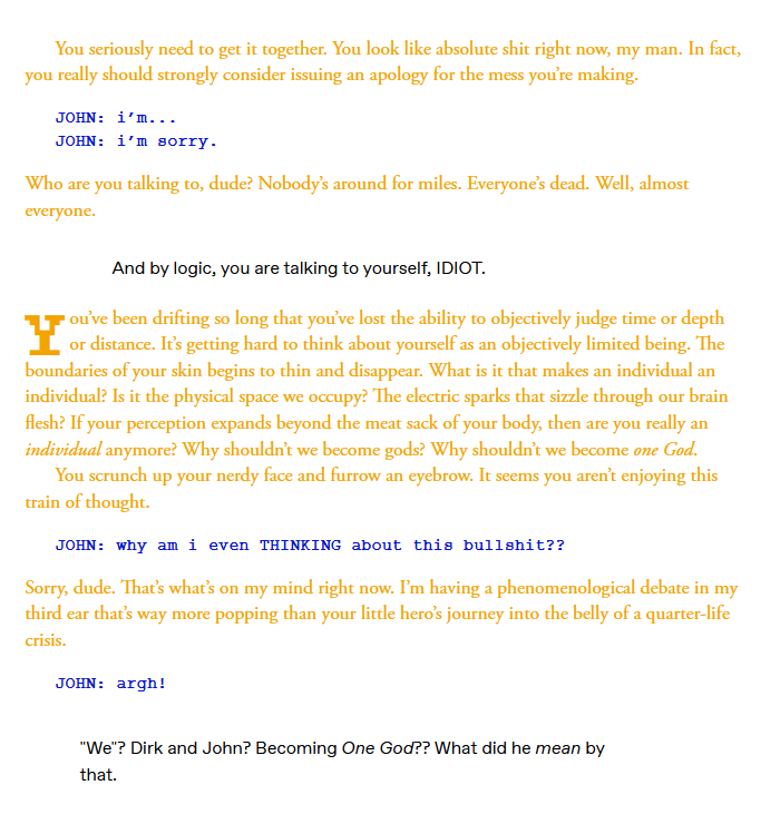 chessb0r3d's tweet photo. #dirkjohn 
If HS:BC doesn't add in the inherit homoeroticism of whatever the fuck Ult Dirk said to/about John in the meat timeline, then it's NOTHING.

LOOK. LISTEN. https://t.co/2twzRPuVWj