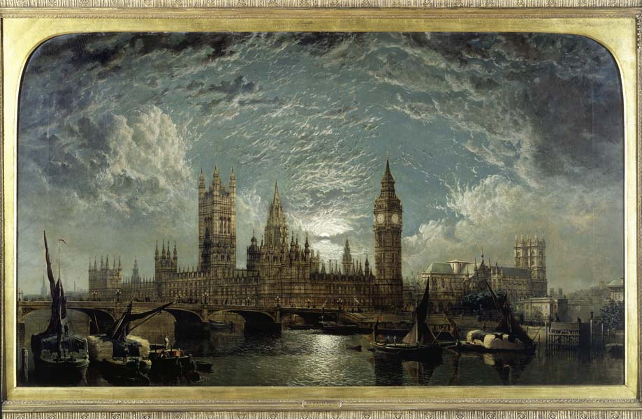 City of light... The Houses of Parliament and Big Ben looking resplendent in John Anderson's oil on canvas, 1872. #PaintingLondon
