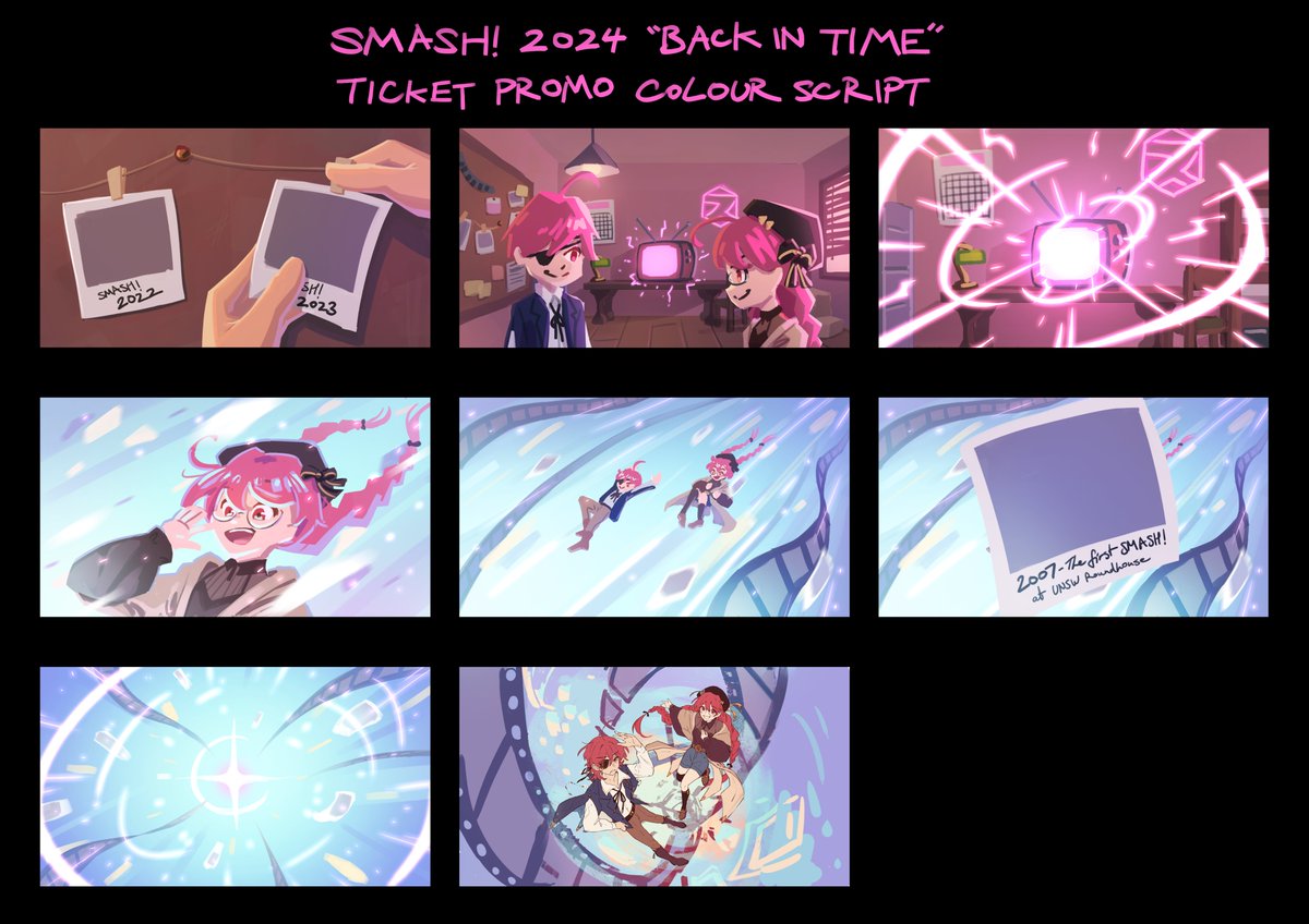 Here are the storyboard and colour script I made in January!! I also did the 3D layout and some modeling! It was a tight schedule to get everything done on time but everyone on the team is so goated so we got it done 💪😤 