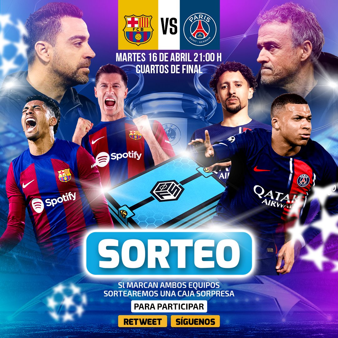 cfutbolsorpresa's tweet photo. 🚨SORTEO 🚨

👉 Si ambos equipos marcan en el Barcelona contra el PSG regalaremos una caja sorpresa 🎁

📬Para participar, síguenos 🤝

♻ Retuitea el post 💙

🍀 ¡Buena suerte a todos! 🍀

#Futbol #FCBarcelona #PSG #ChampionsLeague https://t.co/u1iFPttCZS