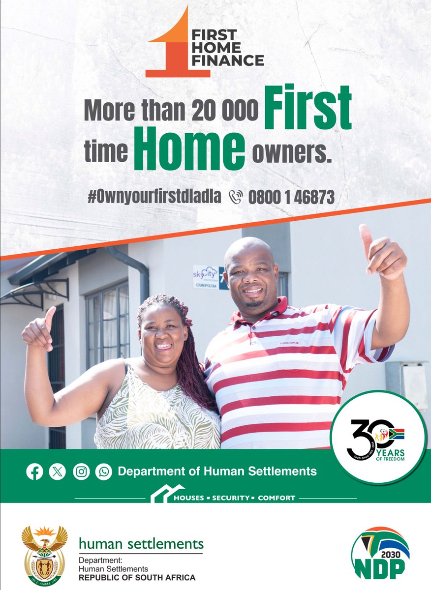 As we celebrate #FreedomMonth | National Housing Finance Corporation ,an agency of the @The_DHS, has assisted more than 20000 #FirstHomeFinance owners buy their first homes. To apply online visit : nhfc.co.za/finance-soluti… or call 0800146873

#HousingTheNation #30YearsOfFreedom