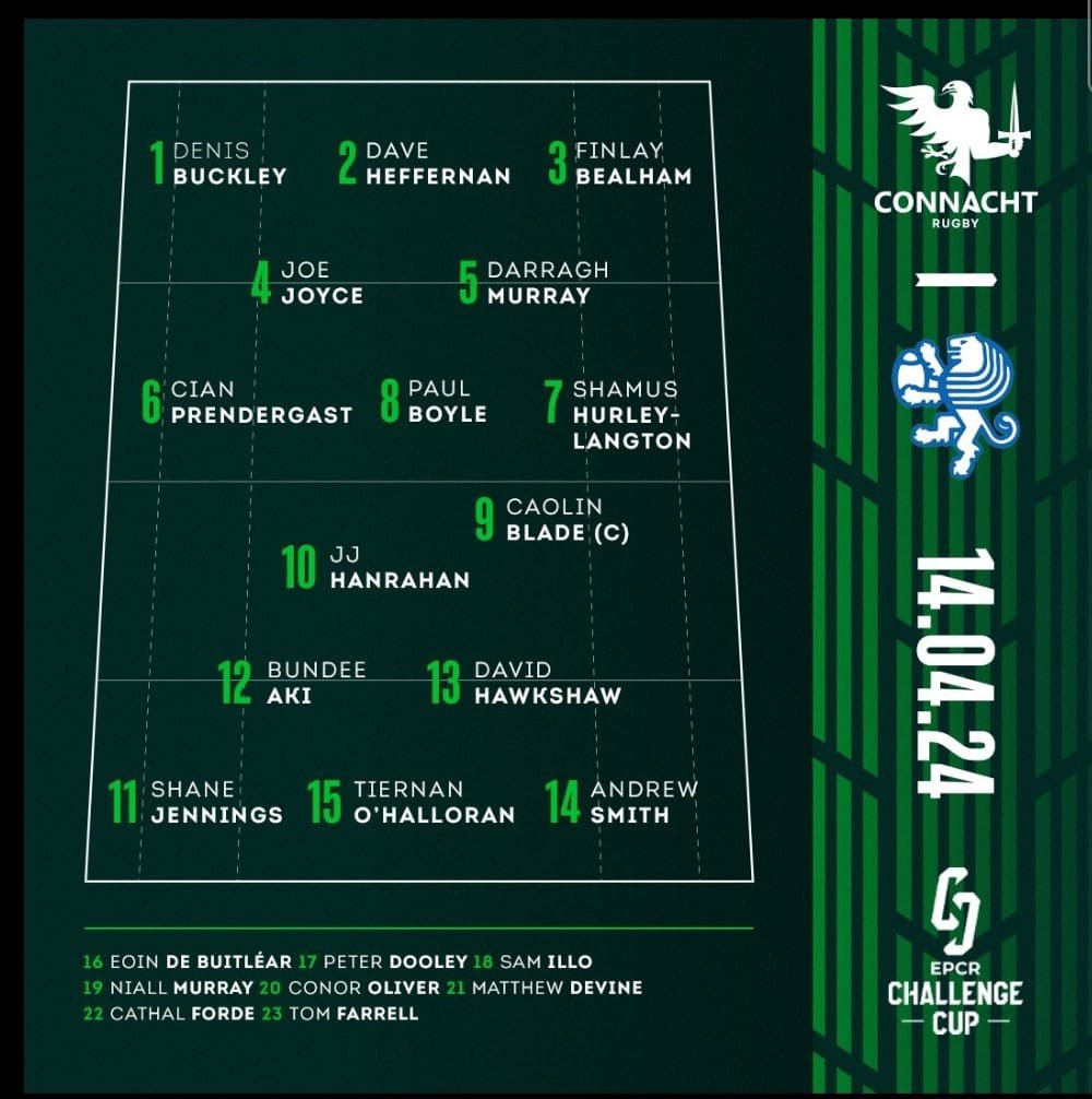 Best wishes to @connachtrugby in their @ChallengeCup_ q/f clash against @BenettonRugby this afternoon in Treviso. Come on Connacht! 👊👊👊 🏉 🏉 🏉