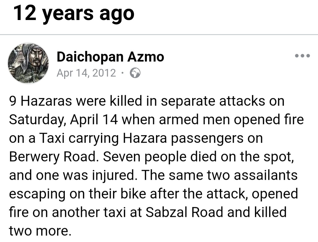 12 years ago on this date, 9 Hazara civilians murdered in Quetta Pakistan.

We remember them!
#StopHazaraGenocide