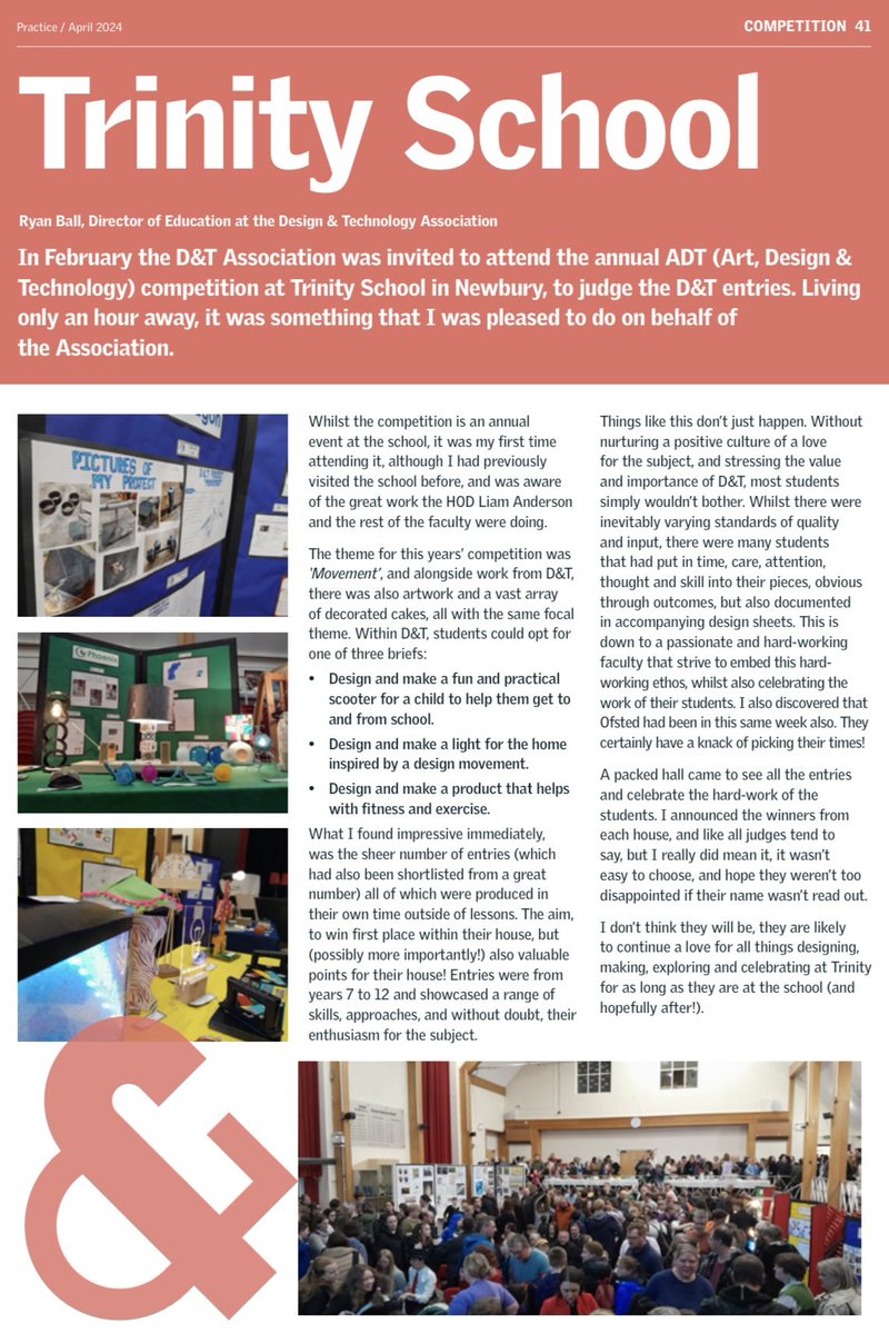 Article in the latest @DTassoc D&T Practice magazine on our ADT Competition this year! Thank you to @RyanBallDT for judging!