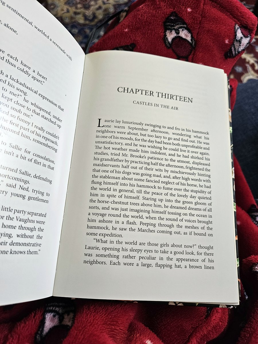 I'm not ready for the colder weather! Reading #Day13 and snuggled up in my red robin dressing gown. I already miss summer. 💜🌞

#BTSBookClub #BTSBC_BOTM #BookOfTheMonth #April #LittleWomen #LouisaMayAlcott #ReadAlongWithUs