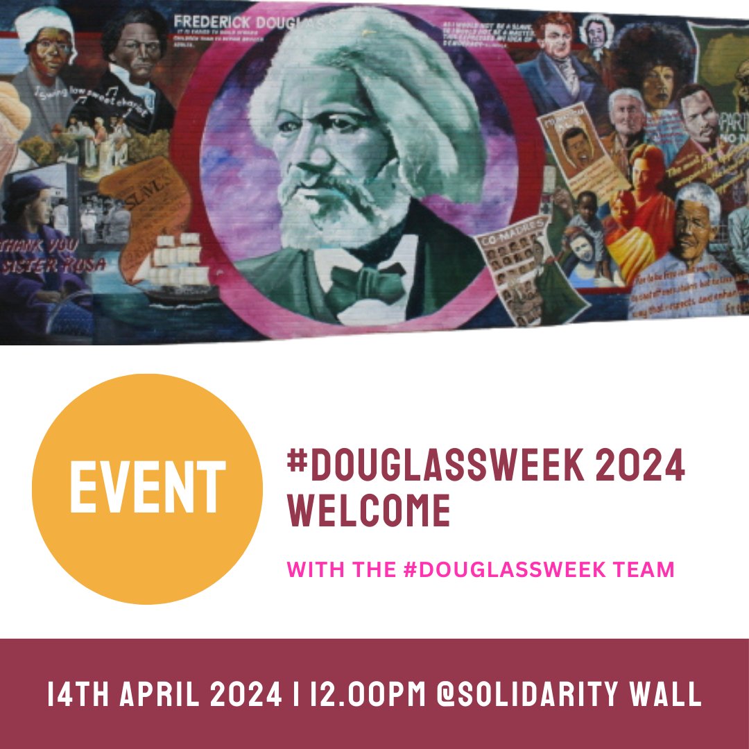 DouglassWeek24's tweet photo. 🤩 It's here: Happy #DouglassWeek, all!
Join us for DAY 1 and enjoy this week of talks, walks, discussions and collaborations with us!
💜 12PM: Welcome from the #Douglassweek team
💙 1.30-4.00PM: Anti-Slavery Belfast walking tour
💛 3.00-5.00PM: New exhibition &amp; panel discussion! https://t.co/EtuYKYvYzY