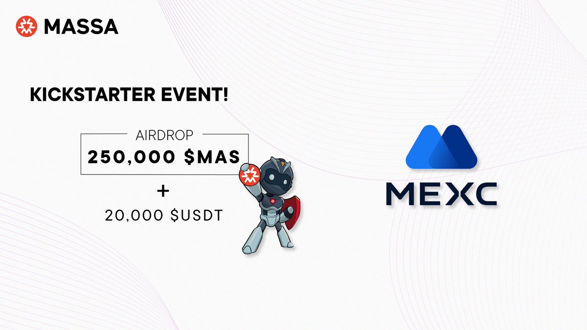 Massa x MEXC - Kickstarter event! We’re thrilled to share with you that Massa just started a Kickstarter session on @MEXC_Official! ⏰ This event is set to last 24H, starting NOW! Don’t miss this opportunity to win a share of 250,000 $MAS & 20,000 $USDT airdrop 🪂 Voting link:…