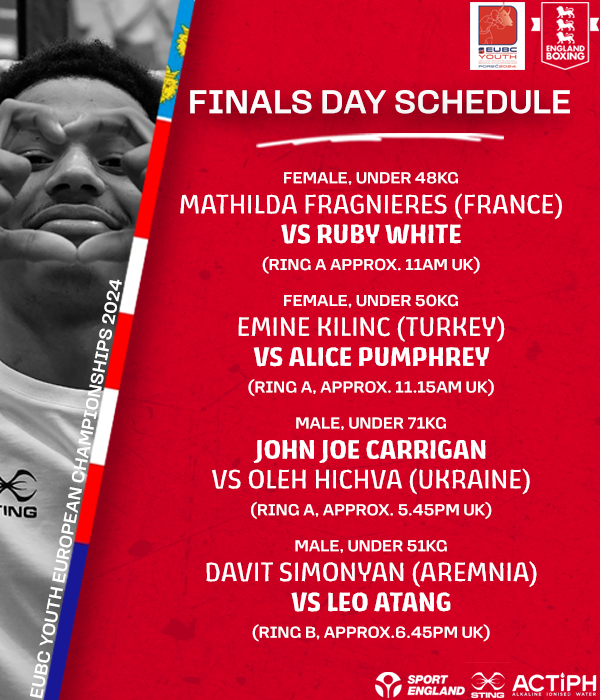 A date with destiny 🏅 The Three Lions aim to add to their haul of two bronze medals, with four boxers set to compete in today's EUBC Youth European Championships 2024 in Porec, Croatia 🏴󠁧󠁢󠁥󠁮󠁧󠁿 Best of luck to our boxers 🙌 📺🔗 tinyurl.com/yxezarkh #EnglandPerformance