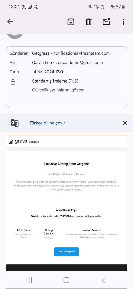 Getgrass için şöyle bir mail geldi. Fazlasıyla scam duruyor. Bilen eden var mı? #Getgrass