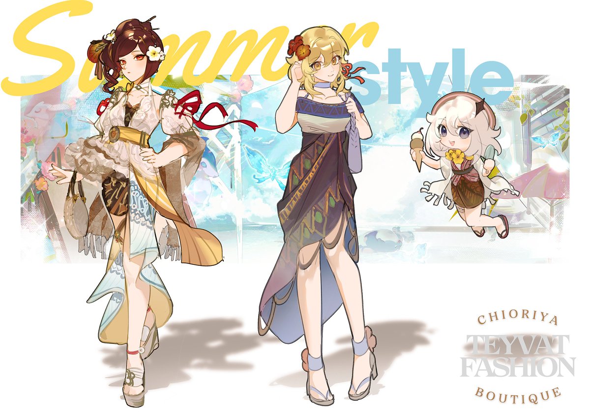 These Indonesian inspired genshin outfits are brought to you by Chioriya Boutique~ Thank you for the opportunity to design clothes for Chiori, Lumine and Paimon🙏 #GenshinImpact #原神