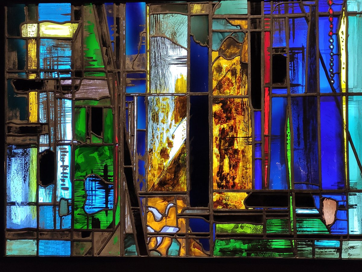 Abstract panel designed by John Piper and made by Patrick Reyntiens. ca 1966. On display at 'The Glass Heart- Art, Industry and Collaboration', Two Temple Place. #StainedGlassSunday