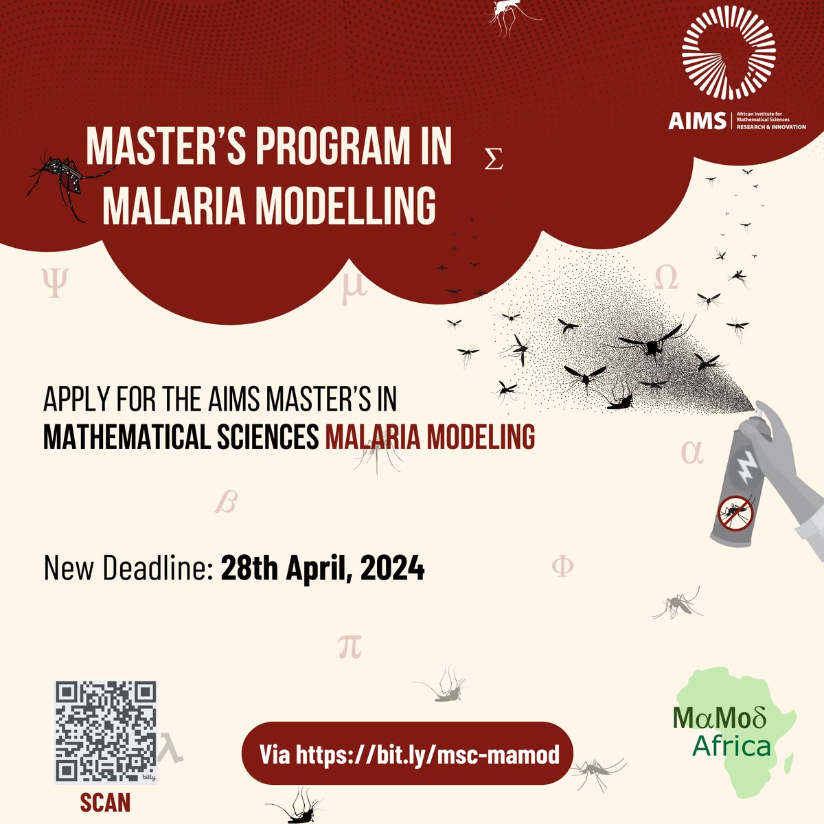 AIMS_RIC's tweet image. Attention Applicants!!

We are extending the #ApplicationDeadline to April 28, 2024. You can still join the next generation of #malaria modelers in Africa for sustainable #publichealth policies. 

Visit research.nexteinstein.org/application/ma… to apply. 

#newdeadline #fullyfundedscholarship