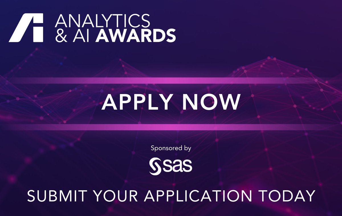 Applications for the 2024 Analytics & AI Awards will close Monday, April 22nd at 5pm. Submit your application now: analyticsinstitute.org/event-calendar… With thanks to our headline sponsor @SASsoftware #TheAnalyticsInstitute #AnalyticsAwards2024