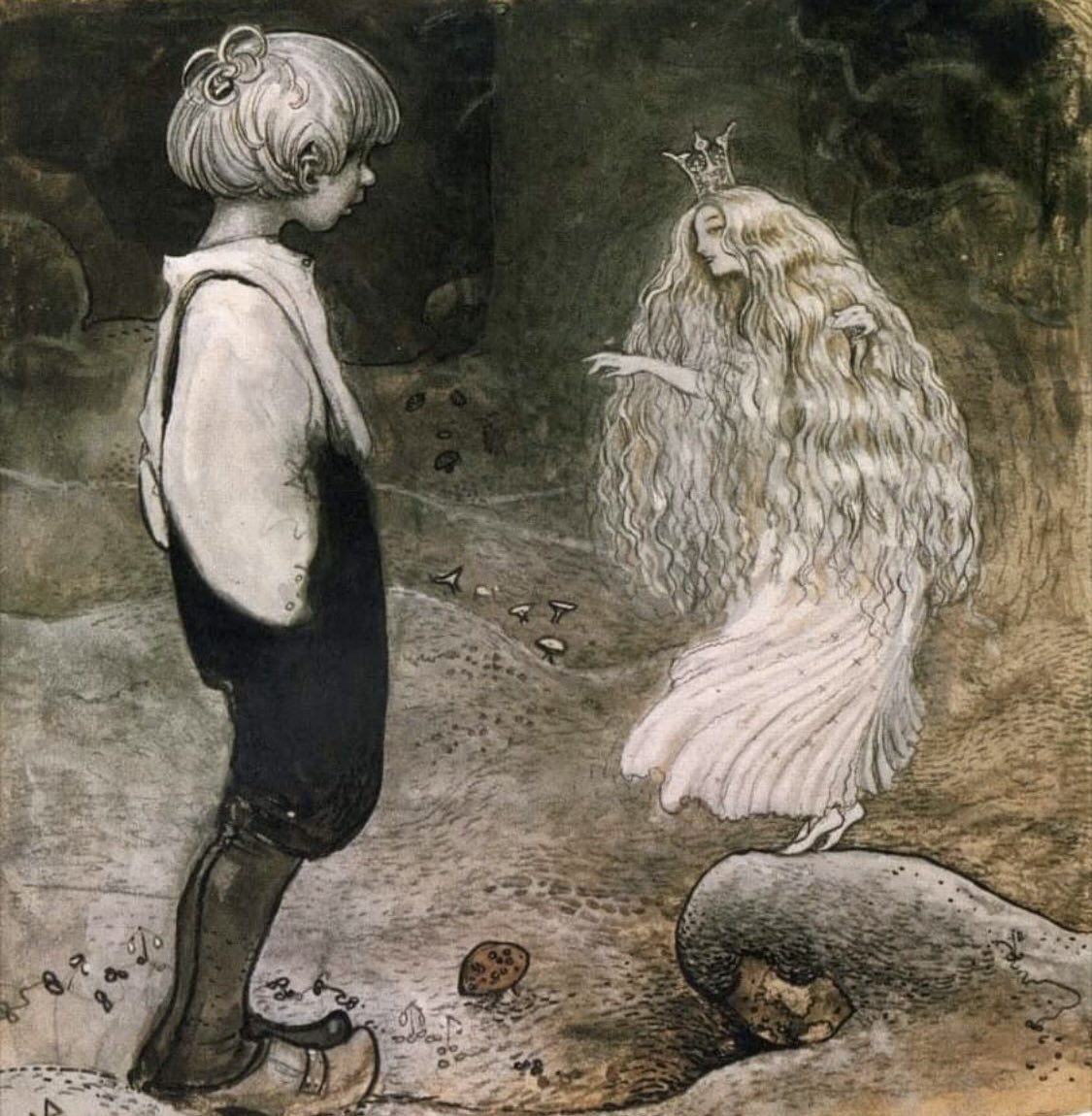 According to Scandinavian folklore, fairies are shapeshifters that can take on various guises. Sometimes they take the form of insects or frogs, and other times they appear as a white mist hovering above the meadow. They can also be invisible.

#FolkloreSunday