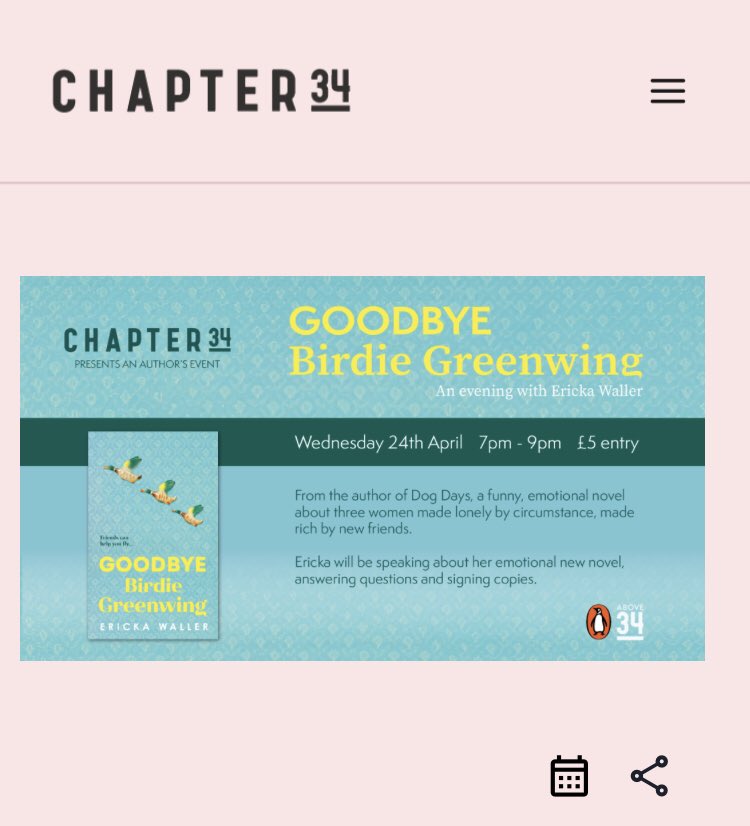 Looking forward to chatting with the always entertaining @ErickaWaller1 about her new book Goodbye Birdie Greenwing at Chapter 34 bookshop in Shoreham. Tickets here: chapter34.co.uk/event/erika-wa…