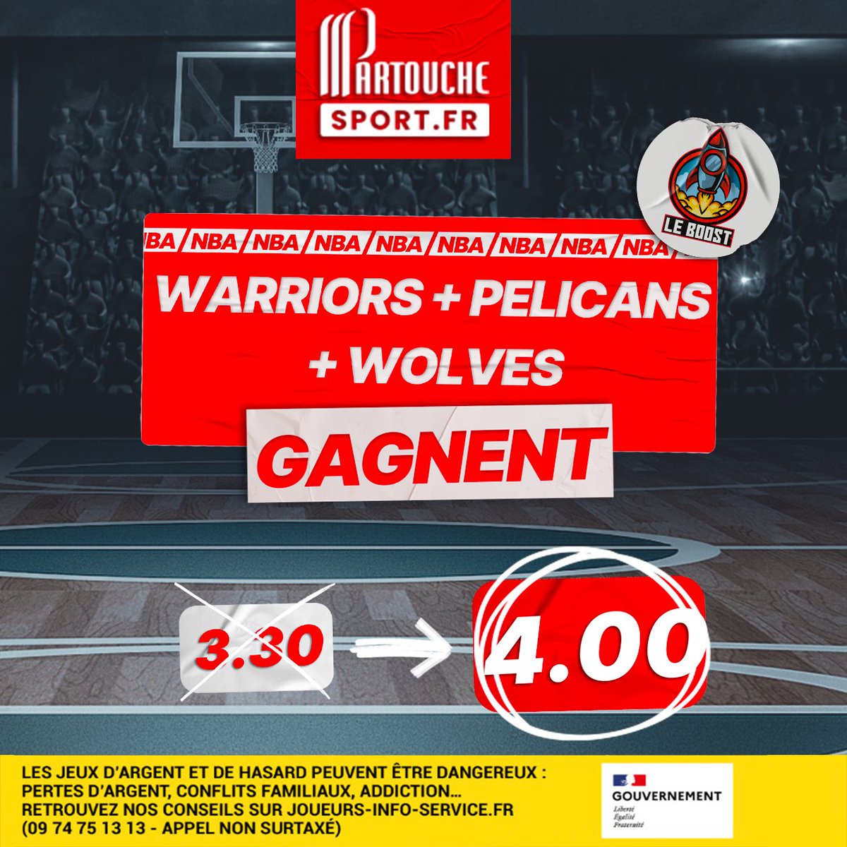 🔥 BOOOOOOOSTS DU SOIR 🚀 ⚽️ Course à l'Europe 🏆 Lyon - Brest : Lacazette et Del Castillo marquent au moins 2 buts ? Ça passe de 5,20 à 6,00 ! 🏀 Soirée NBA : le classement final à l'Ouest se joue ce soir ! Le Combo Warriors, Pélicans et Wolves boosté à 4,00 !