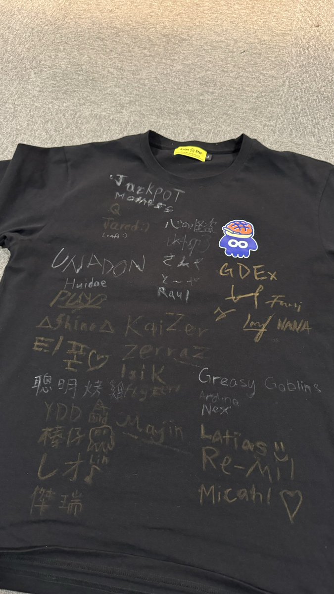 Thank you for all the teams signed on my shirt😭 感謝各位在我的制服上簽名的各位😭 ユニフォにサインしてくださった方々ありがとうございました😭 Jackpot GREASY GOBLINS Unadon 心の怪盗 KaiZer 聰明烤雞