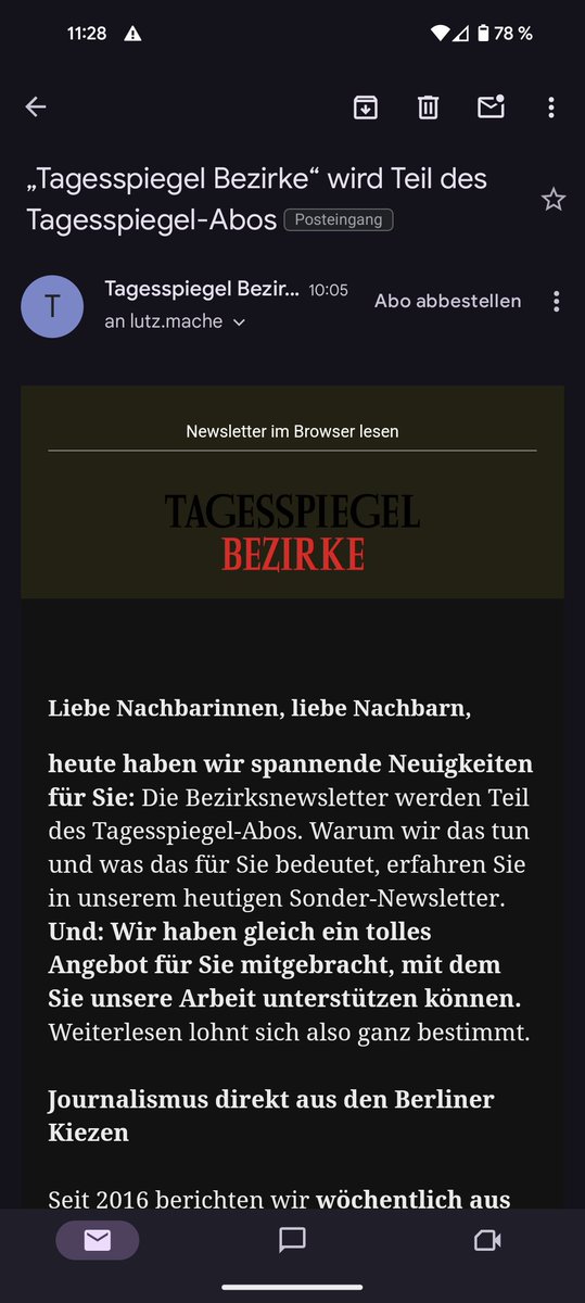 Die @TspLeute werden jetzt kostenpflichtig. Überraschend eigentlich nur, wie lange sie kostenlos angeboten wurden (8 Jahre!). Denn sie zeichnen aus, wo ich ganz besondere Stärken im Qualitätsjournalismus sehe: im Lokalen.