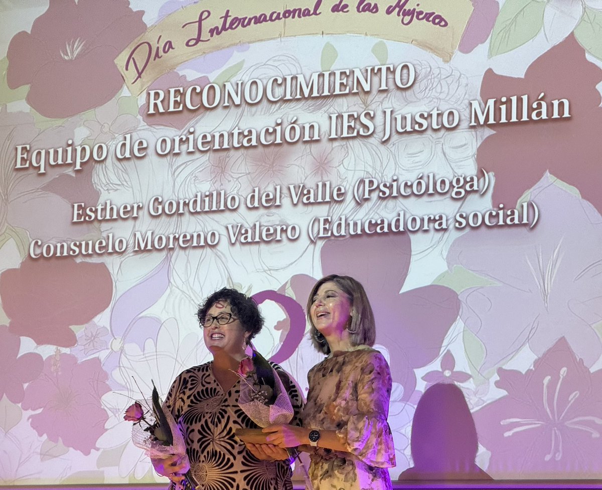 psoehellin's tweet photo. Enhorabuena al equipo de orientación del ÍES Justo Millán por el reconocimiento con motivo del Día de la Mujer. 
😊 Esther, Consuelo, vuestro compromiso en promover la igualdad de género, diversidad y respeto es fundamental para construir un futuro más inclusivo y equitativo. https://t.co/GZOcTArTb8