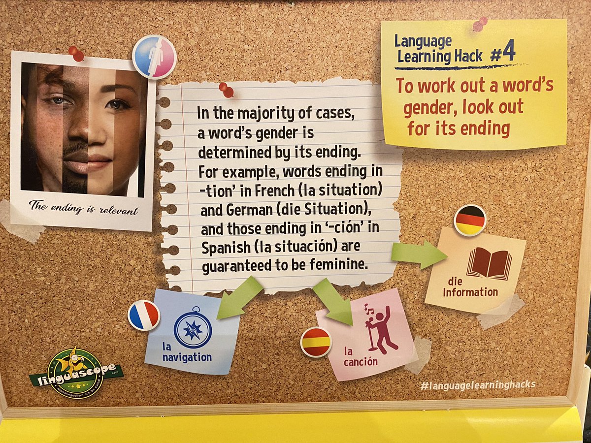 Continuing the @linguascope 2024 calendar - all good advice often heard said by the MFL teachers @StGeorgesMFL. How can you learn #languages vocabulary faster and what clues do word endings give you to gender of nouns? What’s your best #languagelearninghack ? What will May say?