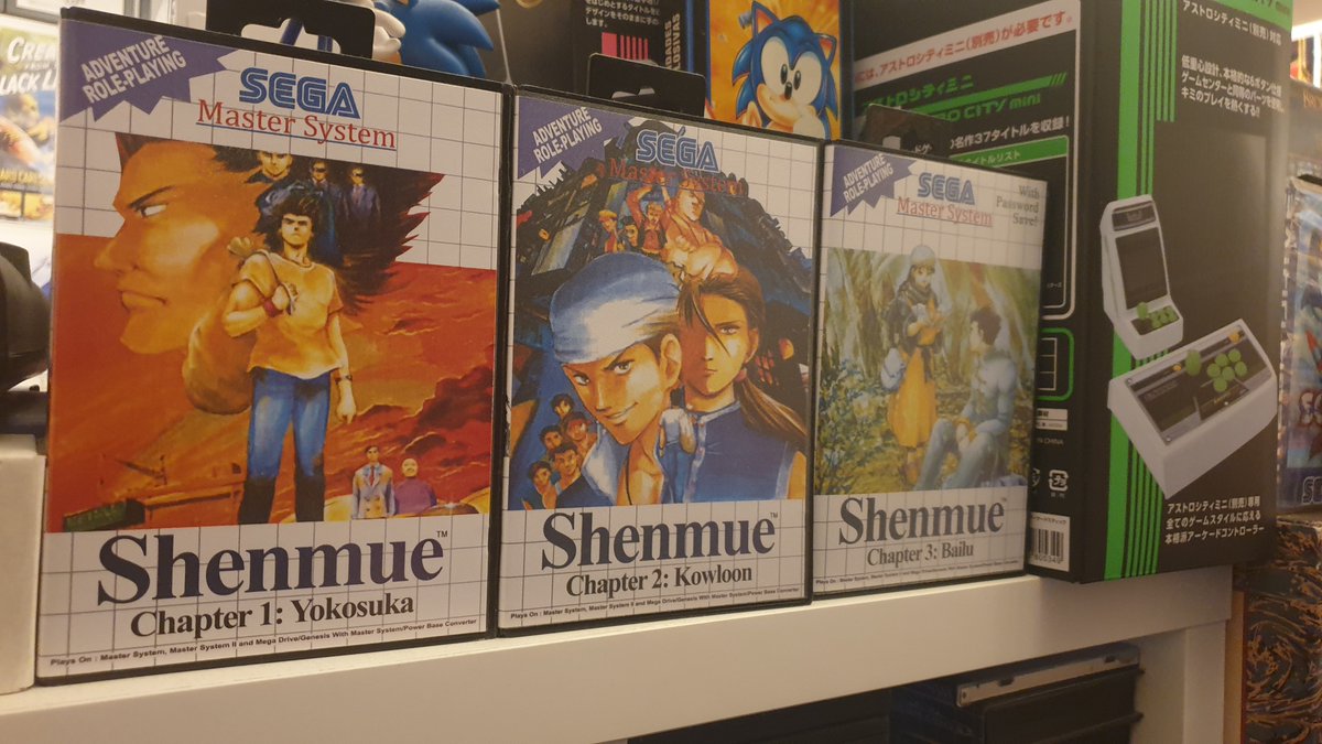 Eyzmaster's tweet image. #blog Custom #SHENMUE mockup game cases for the #SegaMasterSystem made a couple of years ago just for fun.
Never took a pic of them all side by side, so here it is, enjoy!

#games #retrogaming #gaming #gamecase #design #mockup 
#randomphoto #random #randompic #pic #photo
#eyz