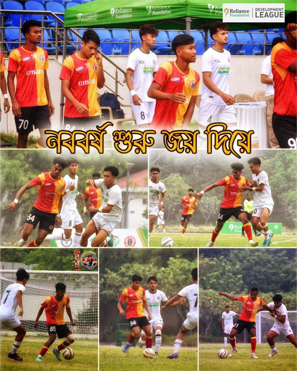 ebultras1920's tweet photo. A super strong start to the RFDL National Finals at University of Delhi!🔥

We cruise past NorthEast United FC with a 1-0 win.

Joy East Bengal!❤️💛

#RelianceFoundationDevelopmentLeague #RFSports #NEUFCEBFC #JoyEastBengal https://t.co/JmxZc3zU4I