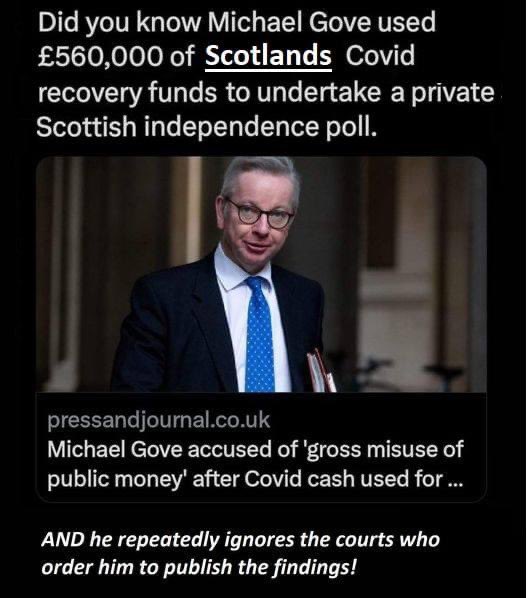 @CallmeRayf Current polling puts independence at 52% … current polling puts tories on less than 100mps with none in Scotland or wales …. Current polling says 72% of Scots consider themselves Scottish, not British! Why aren’t any of you lot demanding gove release his poll? You paid 4 it!