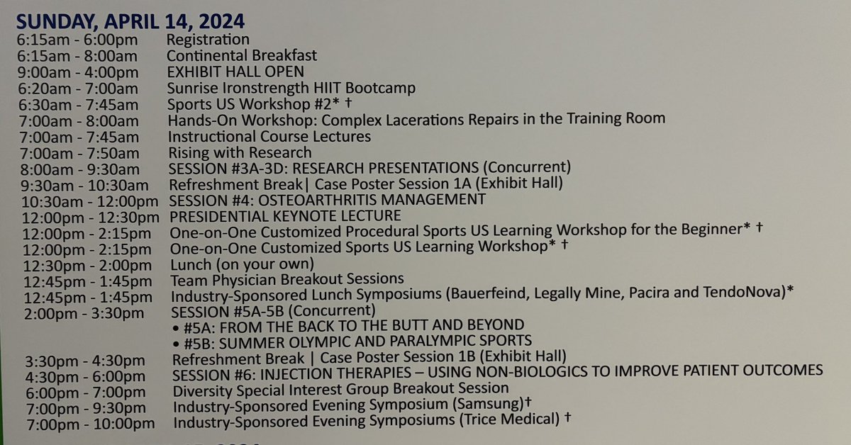 👋 Welcome to Day 3️⃣ of #AMSSM2024! Start your day off with a Sunrise IronStrength HIIT Bootcamp at 6:20 with @drjordanmetzl or one of the outstanding ICLs, which all begin at 7:00.