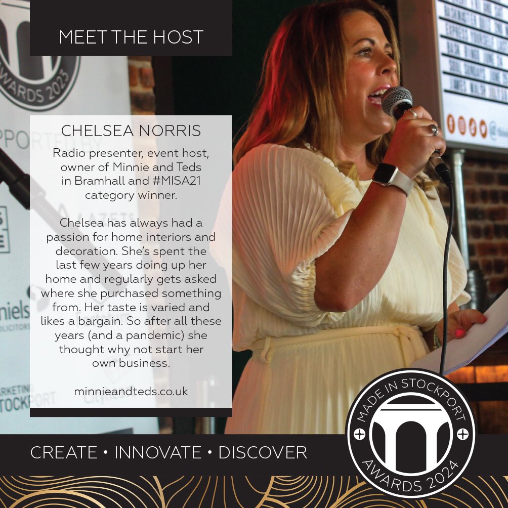 ADG_Moore's tweet photo. Meet @radiochelsea, owner of @MinnieAndTeds in #Bramhall. She’ll be returning as host of @MIS_Awards #MadeInStockport Awards 2024 #MISA24 😊 #BusinessAwards #Stockport #UKGiftHour #UKGiftAM https://t.co/PjGd2wRb1K