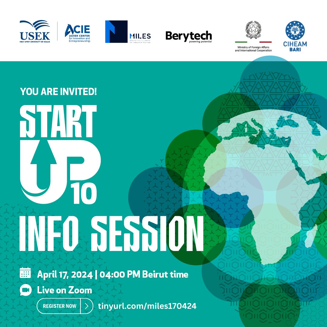centremine's tweet photo. We're thrilled to invite you to an Info Session by STARTUP10 with Berytech, Asher Centre for Innovation and Entrepreneurship at USEK, and Miles from the Lebanese University.
To register: https://t.co/KOrOVLhy5H
#startup10 #berytech #miles #centremine #lebaneseunversity https://t.co/vthjiSfYpU