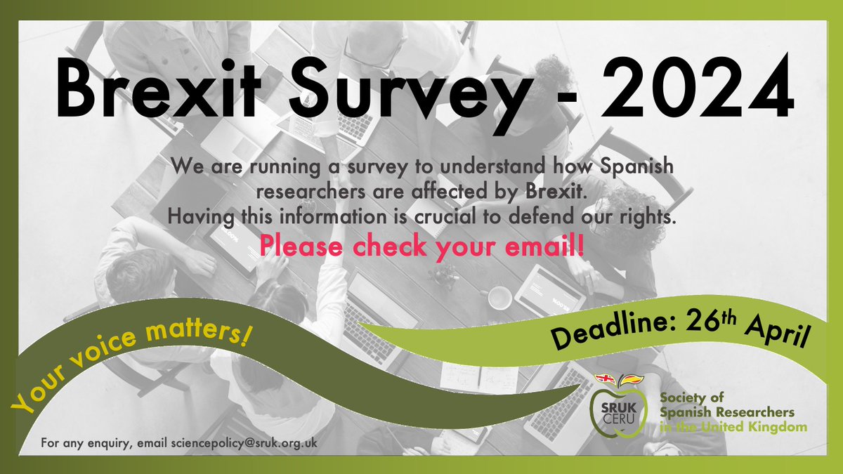 The 🍏💼SRUK/CERU Science Policy Department is running a 📈survey among our members and friends to assess the current impact of #Brexit and the new immigration rules on their professional and personal life.🫂 🚨Check your email and take part before 26th April!