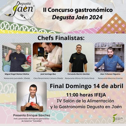 Hoy se celebra la segunda jornada del IV Salón de la Alimentación y la Gastronomía @DegustaJaen en @FERIASJAEN. Múltiples actividades gratuitas pensadas para todos los públicos os esperan, incluida la final del Concurso Gastronómico Degusta Jaén.